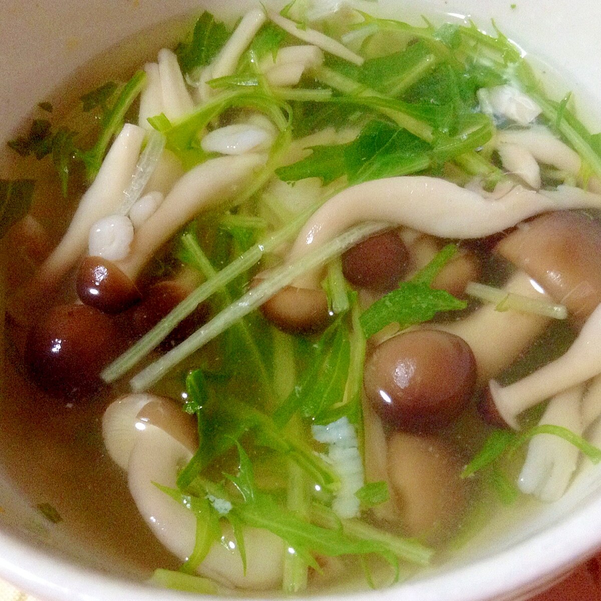 ヘルシー しめじと水菜と押し麦のスープ レシピ 作り方 By やなママ 楽天レシピ